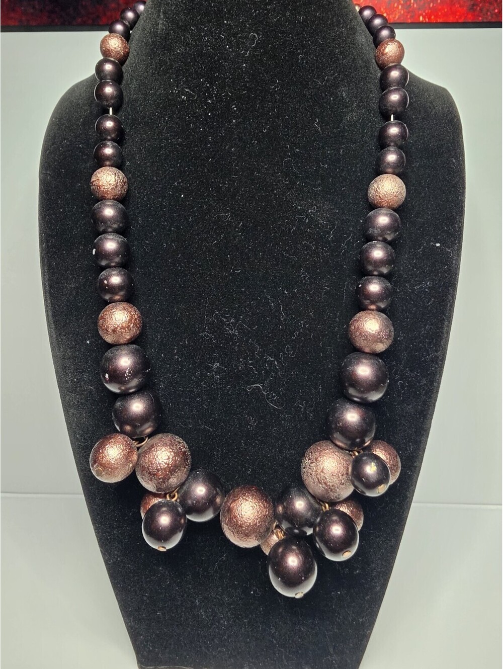 Coldwater Creek Chunky Beaded Brown & Dark Copper Tone Cluster Necklace 21" NWT